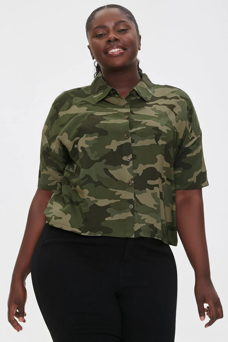 Plus Size Camo Print Shirt