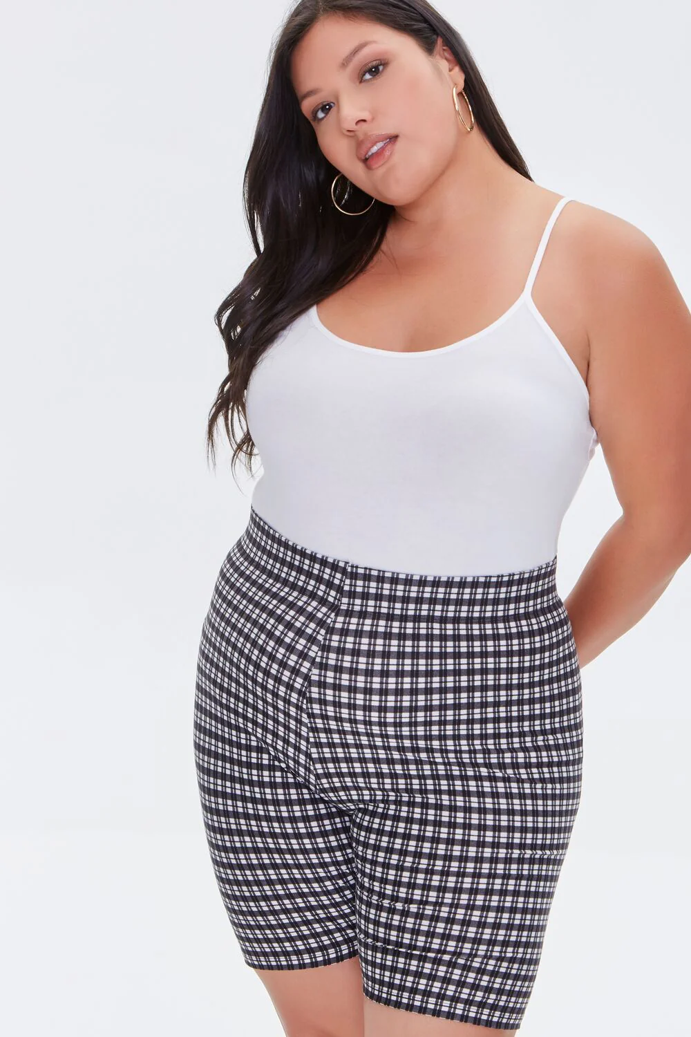 Plus Size Gingham Biker Shorts