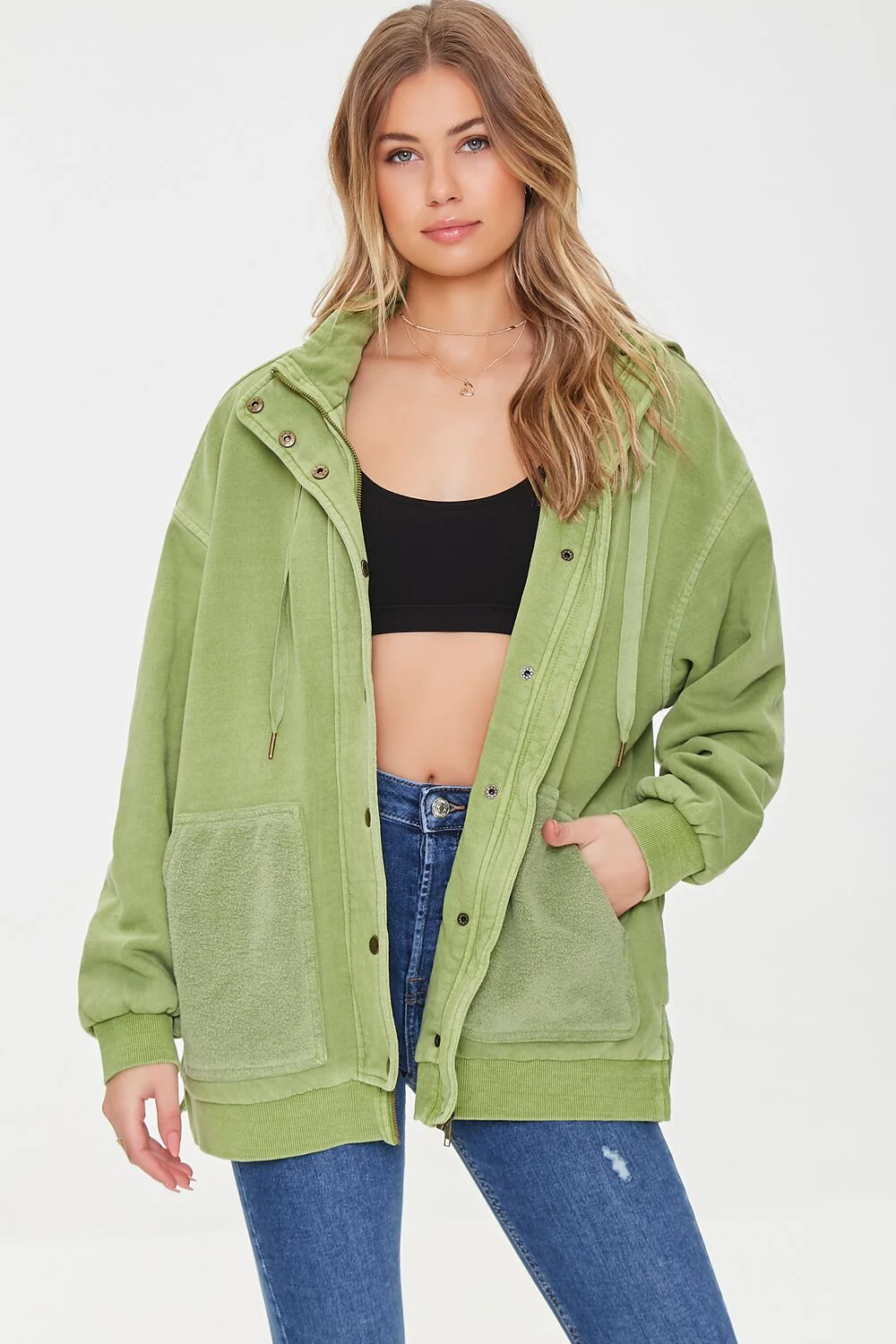 Hooded Slit Zip-Up Jacket