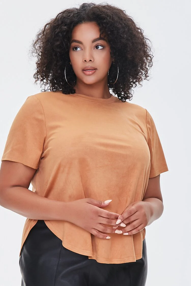 Plus Size Faux Suede Curved Tee