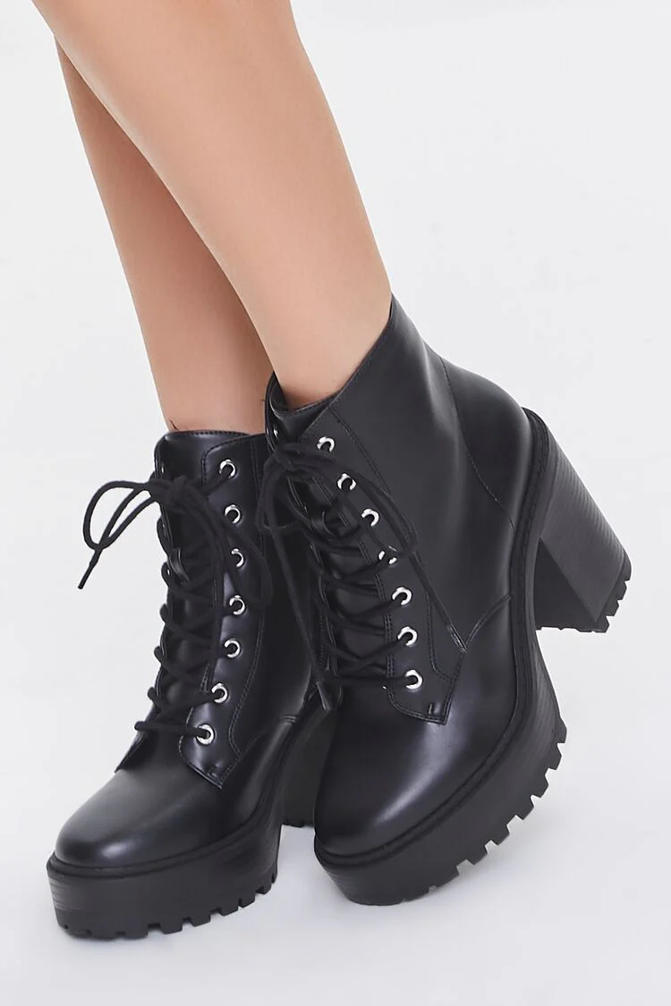 Faux Leather Block Heel Booties