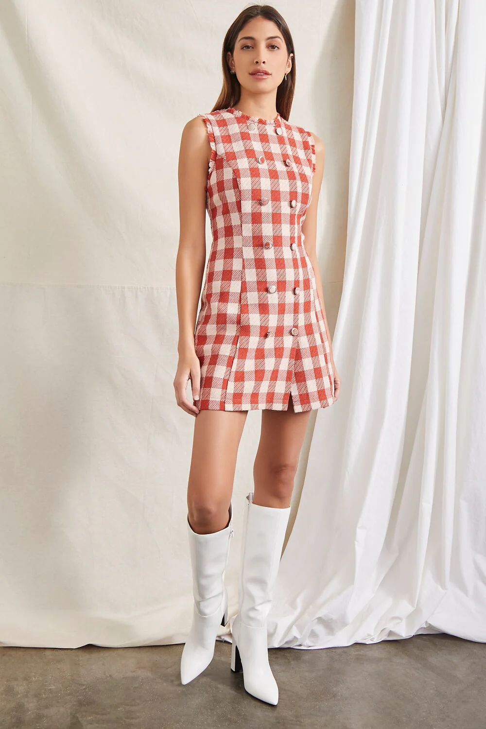 Double-Breasted Plaid Mini Dress