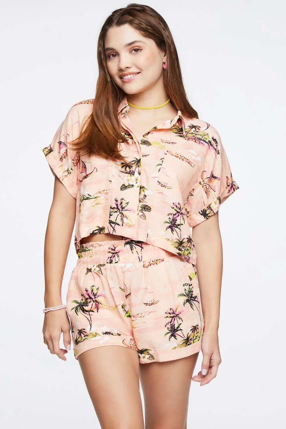 Tropical Print High-Rise Shorts