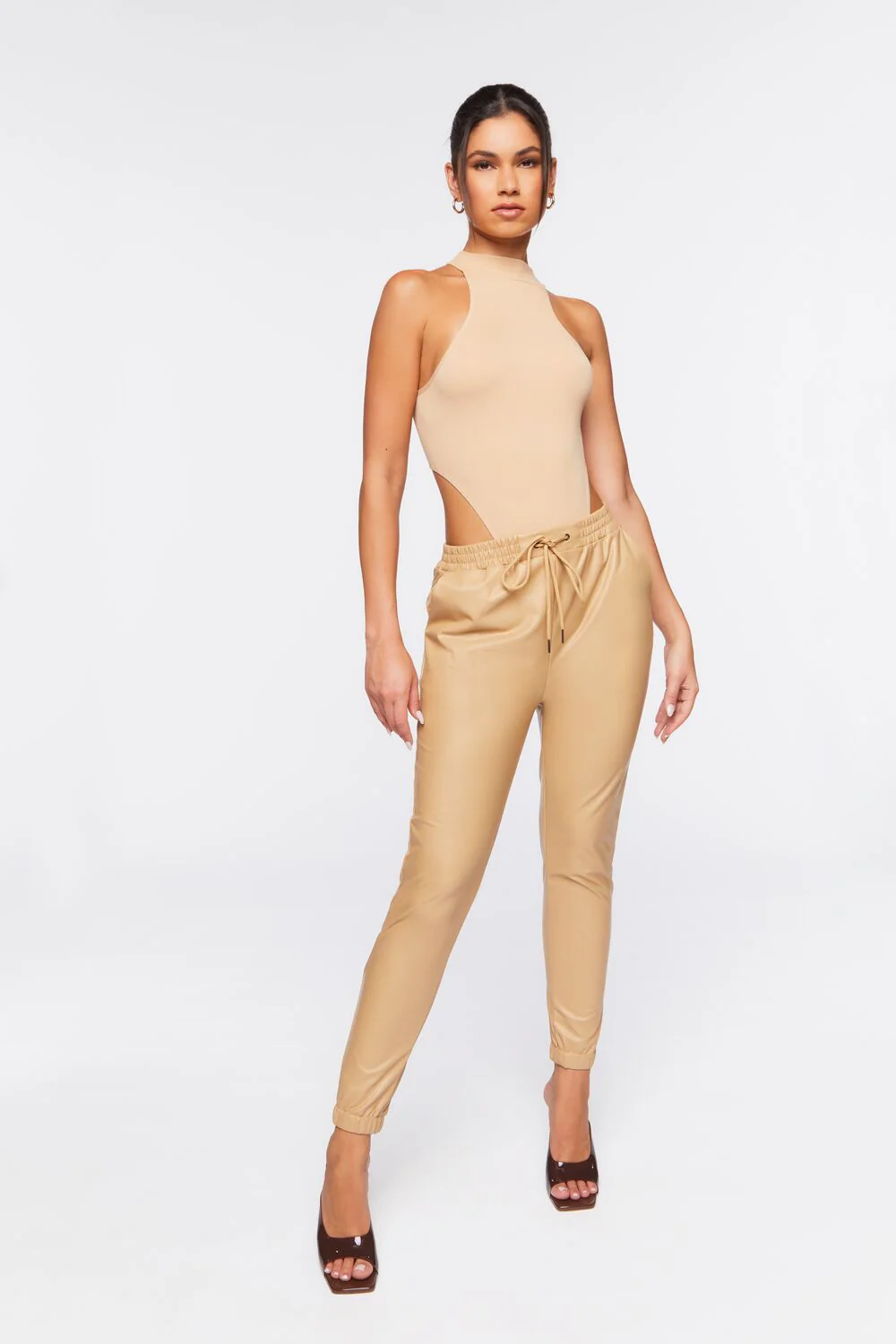 Faux Leather Drawstring Joggers