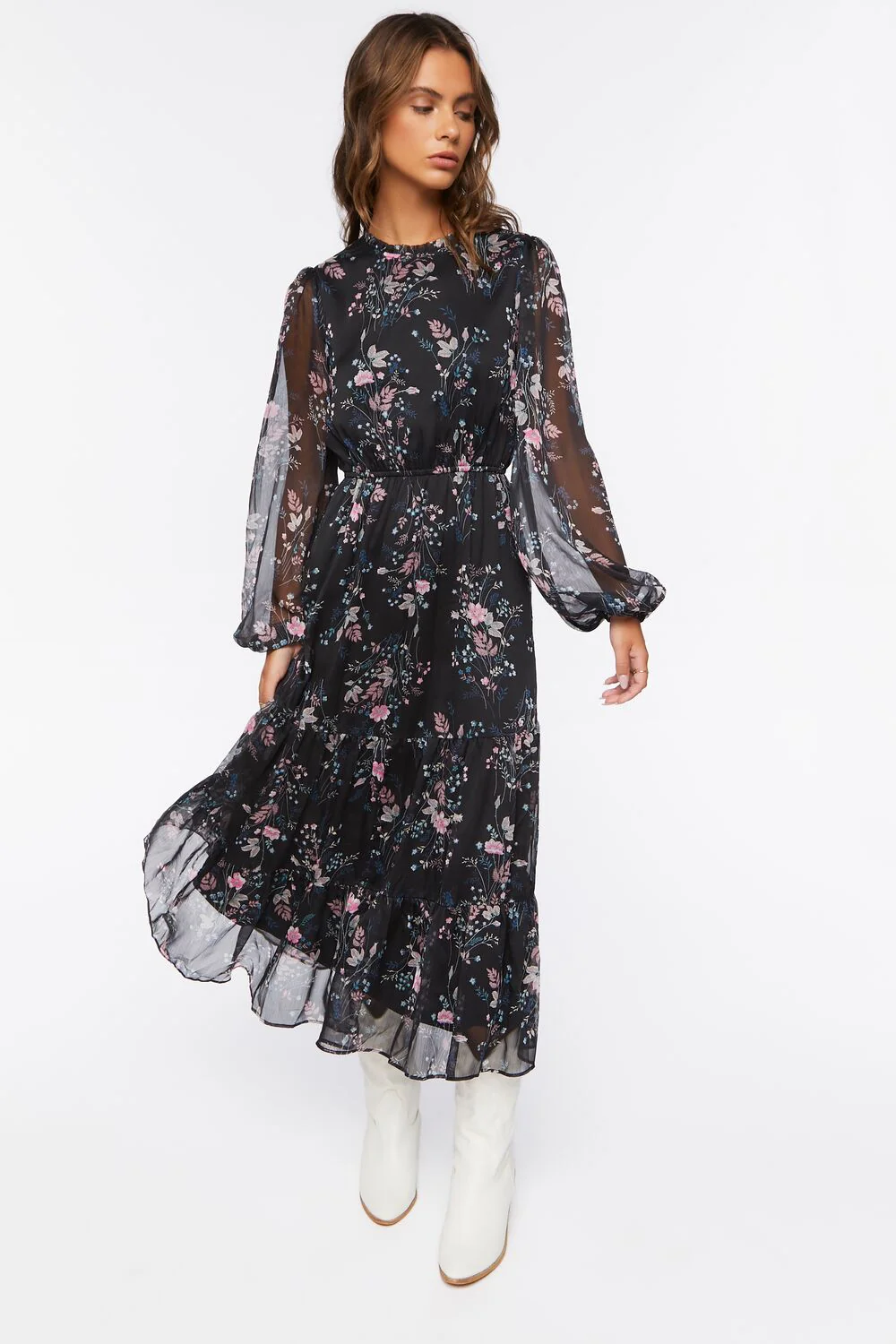 Chiffon Floral Print Midi Dress