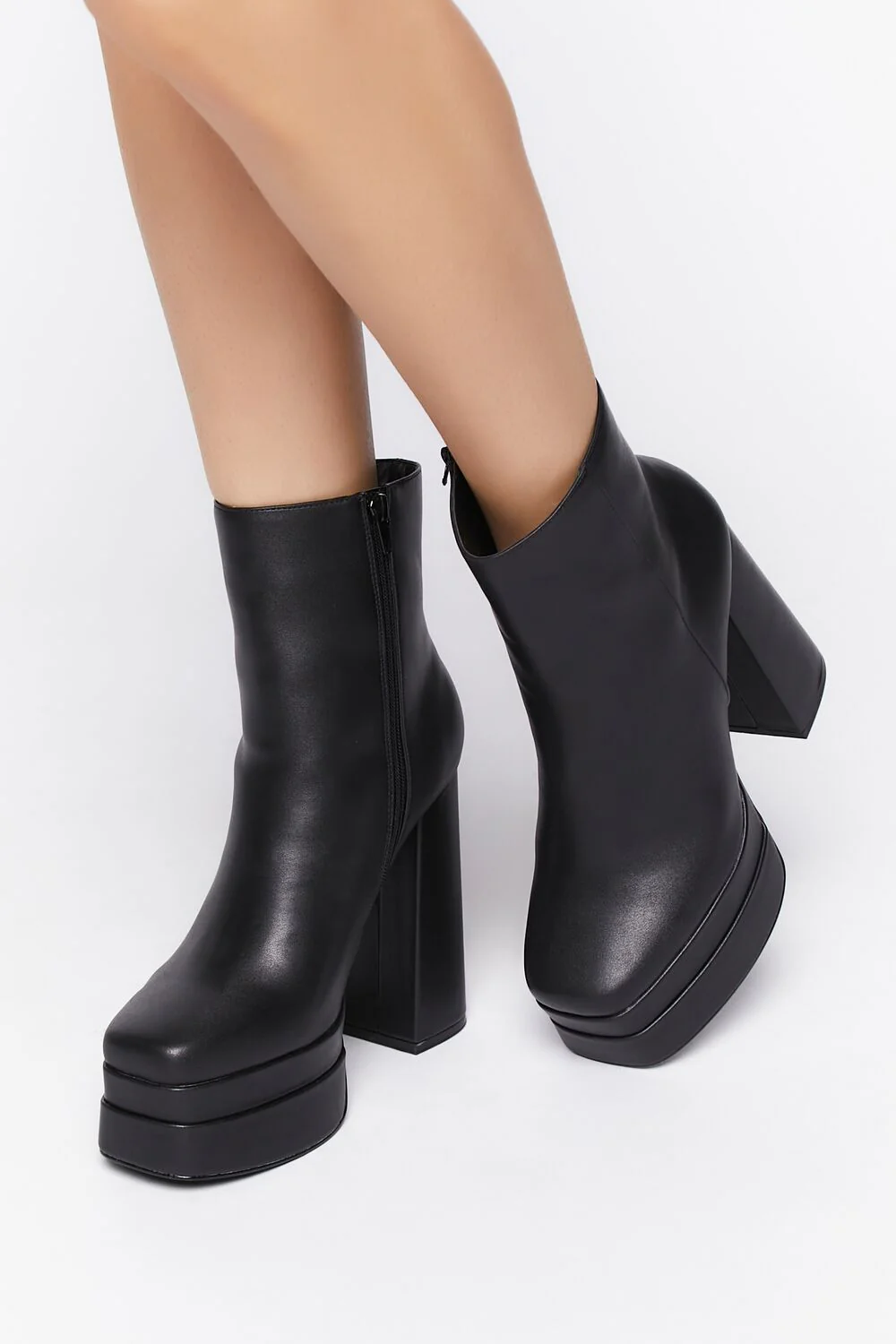 Faux Leather Stacked Platform Booties