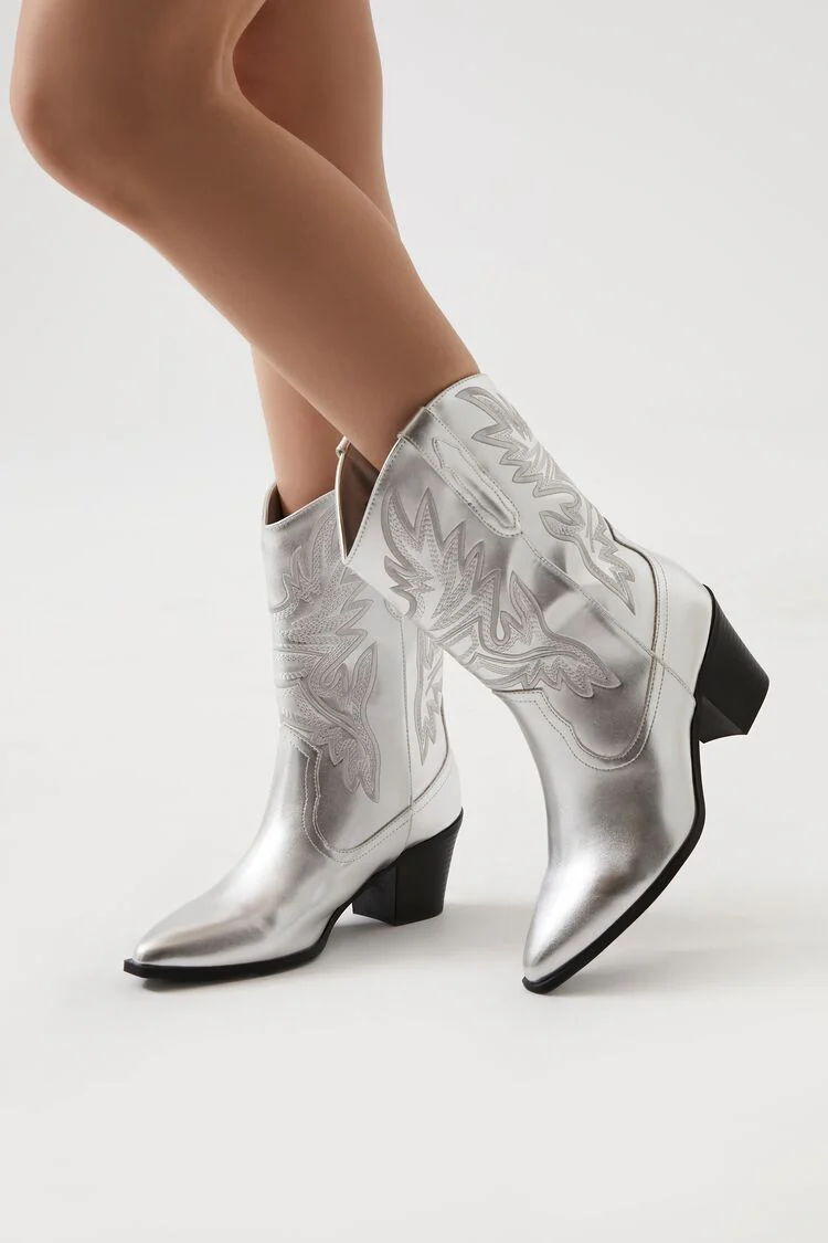 Faux Leather Cowboy Ankle Boots