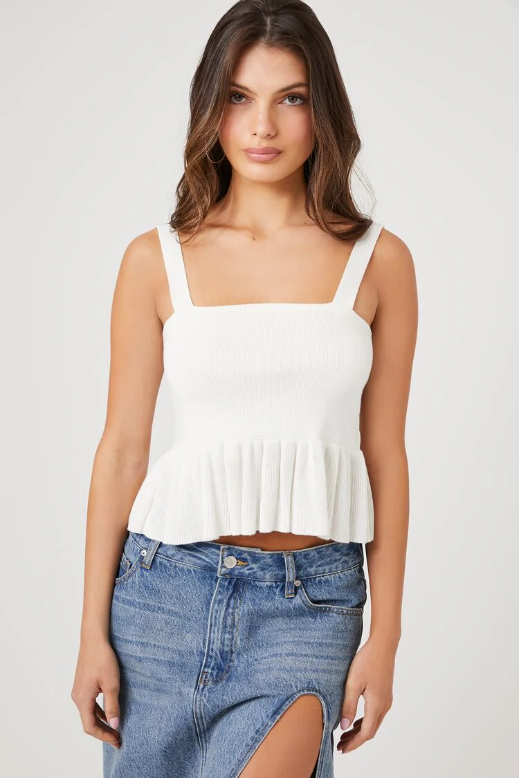Sweater-Knit Flounce Tank Top