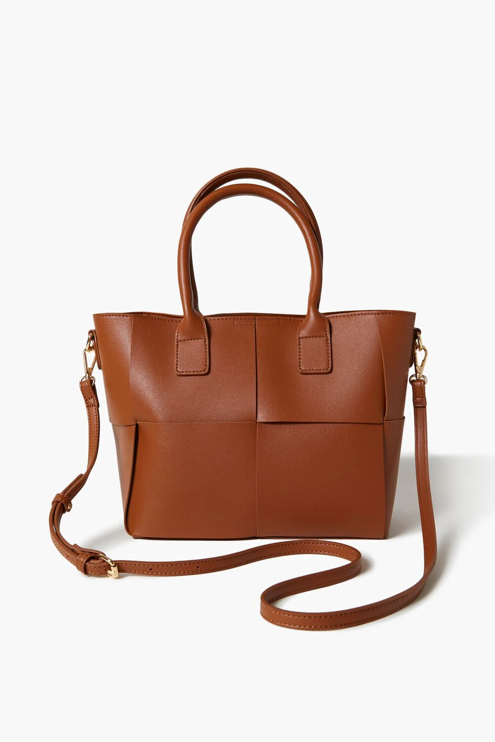 Faux Leather Basketwoven Tote Bag