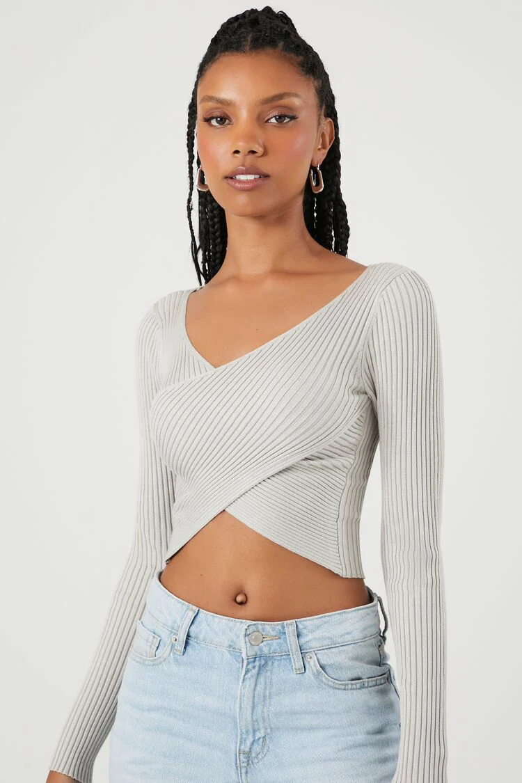 Sweater-Knit Crossover Crop Top