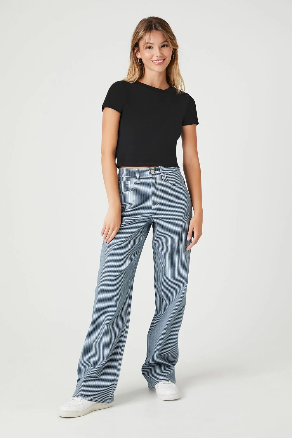 Pinstriped Wide-Leg Pants