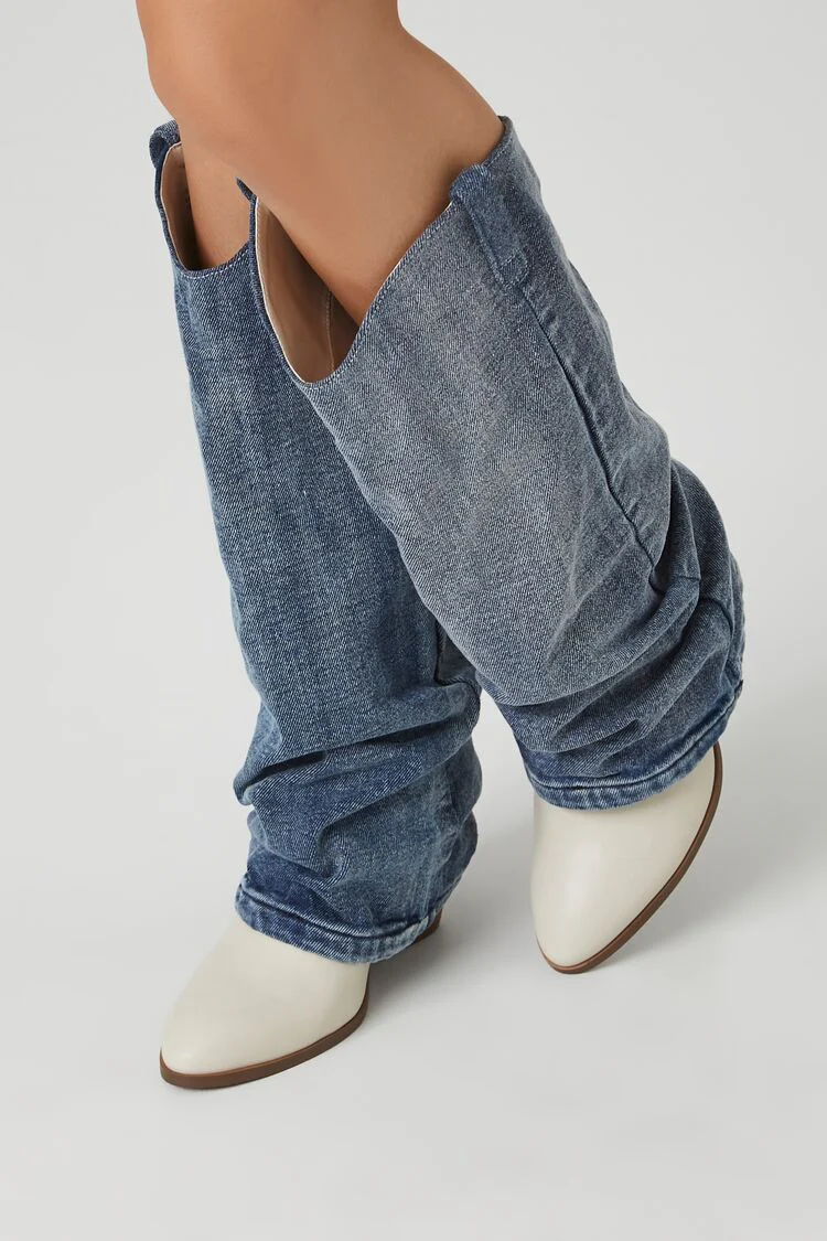 Denim & Faux Leather Boots