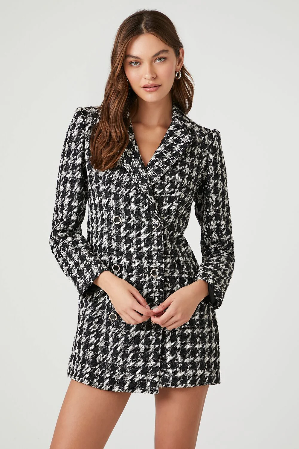 Tweed Houndstooth Print Mini Dress