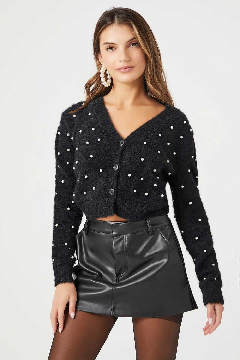 Faux Pearl Cardigan Sweater