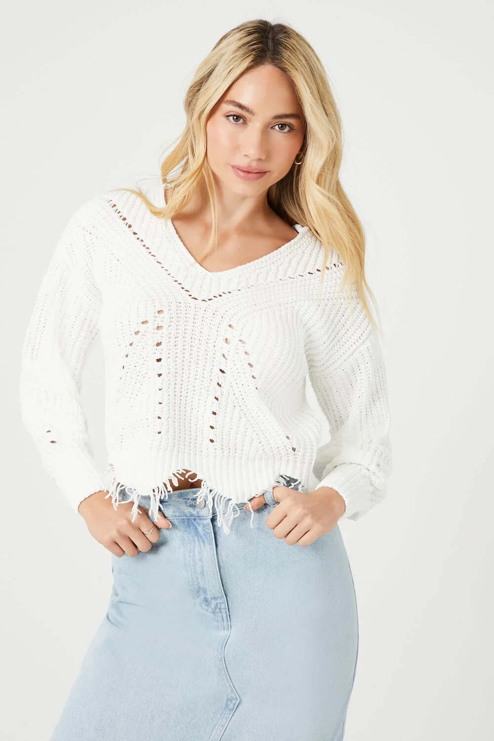 Distressed Sharkbite Cutout Sweater