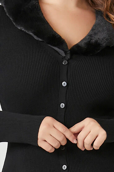 Plus Size Faux Fur-Trim Sweater Midi Dress - Image 5