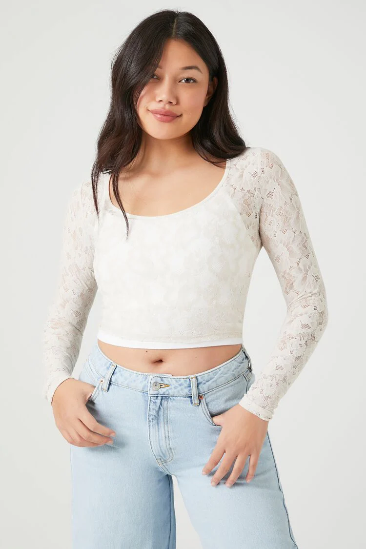 Lace Long-Sleeve Crop Top