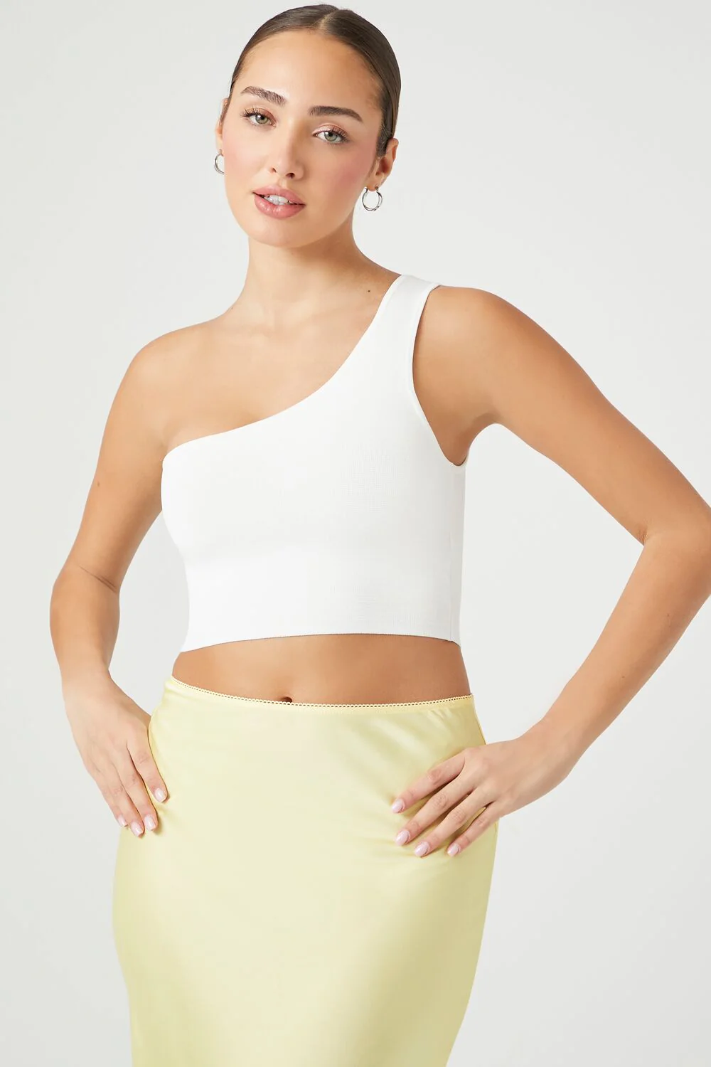 Sweater-Knit One-Shoulder Crop Top