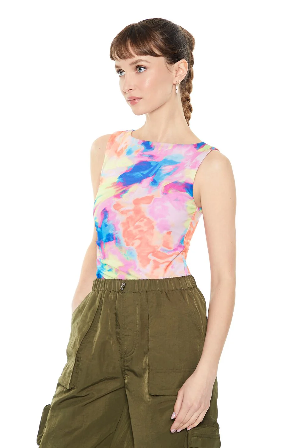 Ruched Tie-Dye Mesh Bodysuit - Image 2