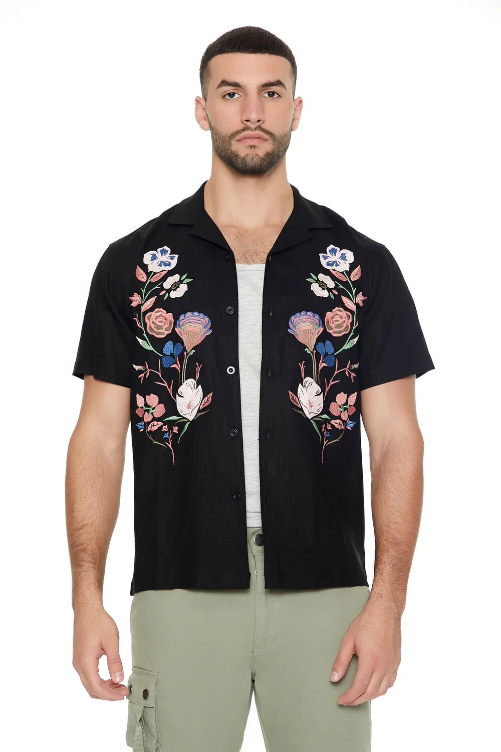 Linen-Blend Embroidered Shirt