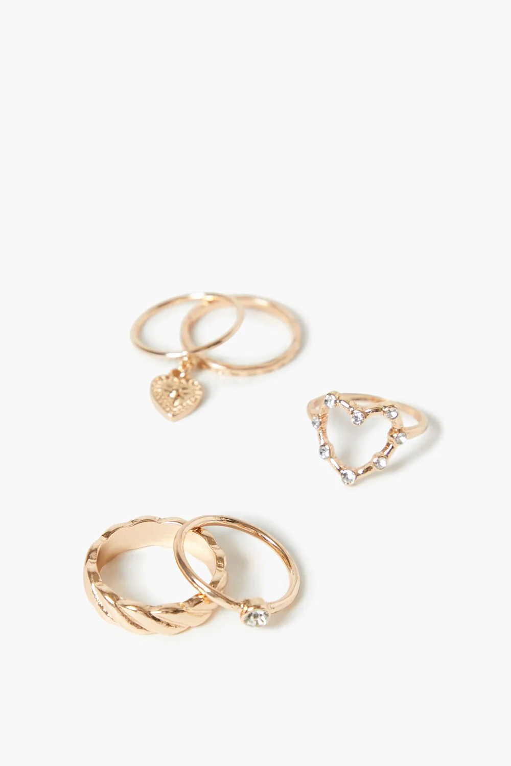 Rhinestone Heart Ring Set