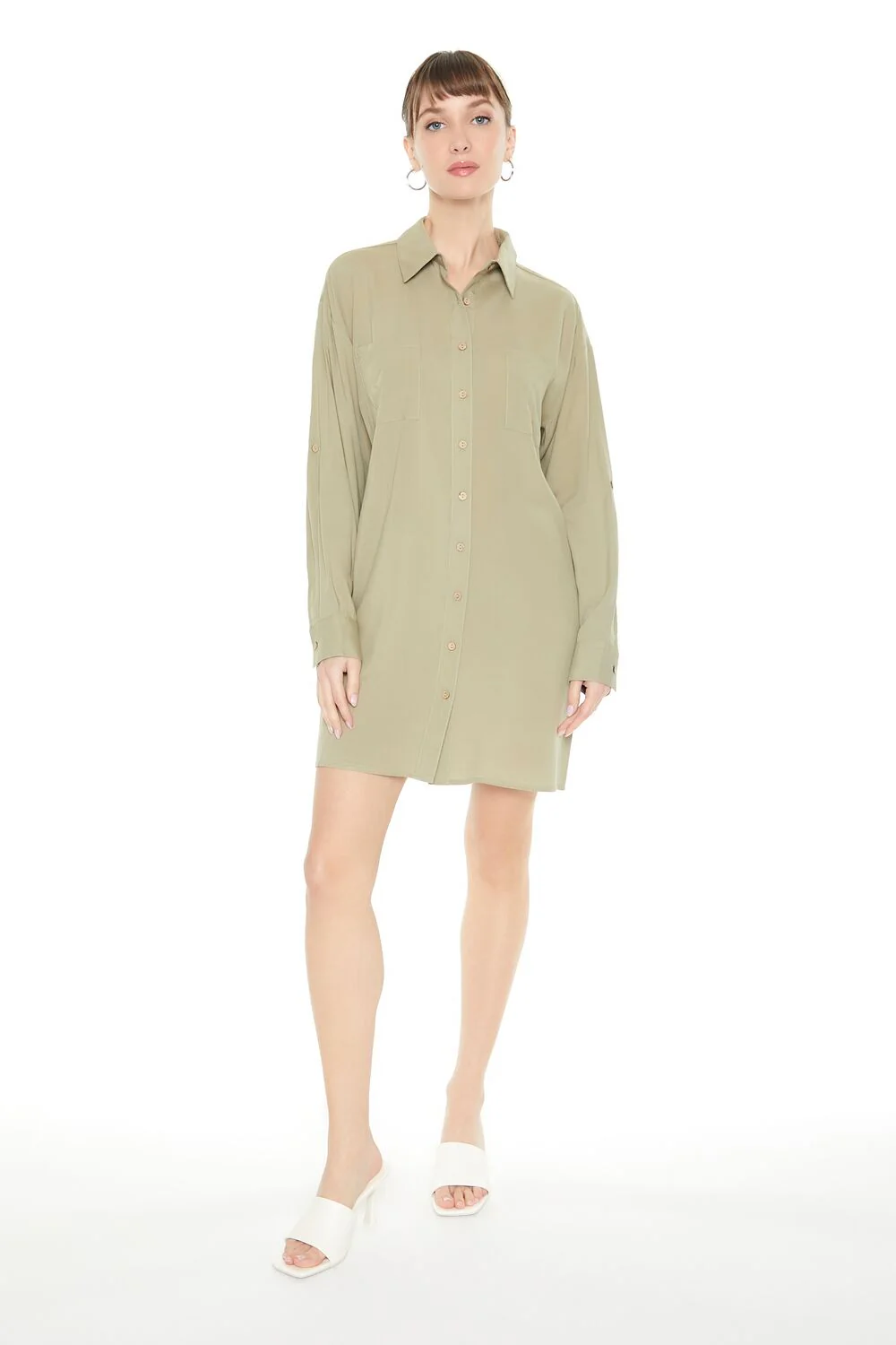 Drop-Sleeve Shift Shirt Dress