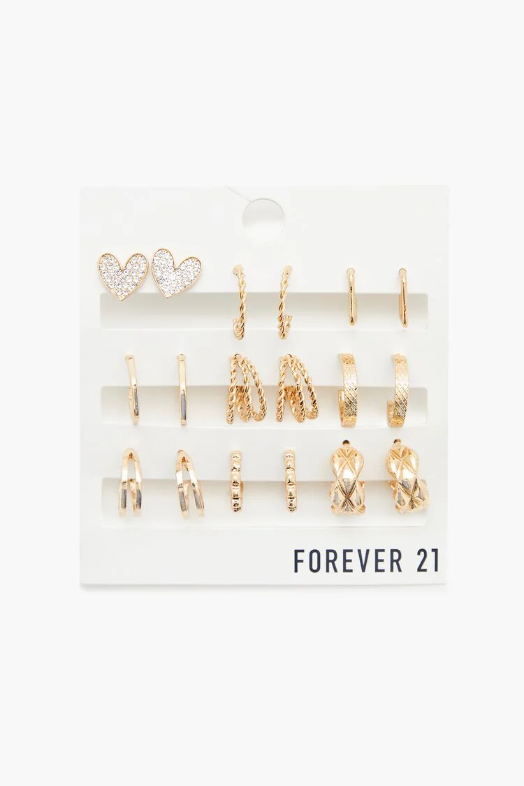 Assorted Hoop & Heart Earrings Set