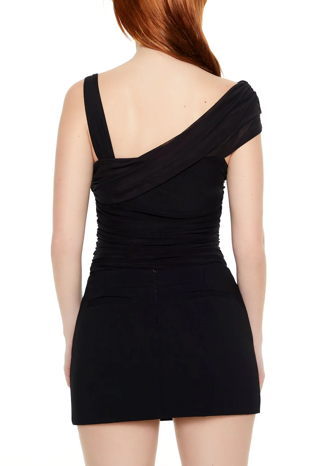 Asymmetrical Ruched Mesh Bodysuit - Image 3