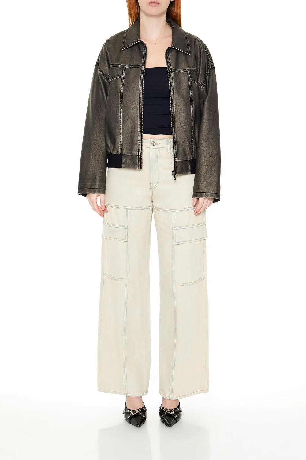 Faux Leather Zip-Up Moto Jacket - Image 2