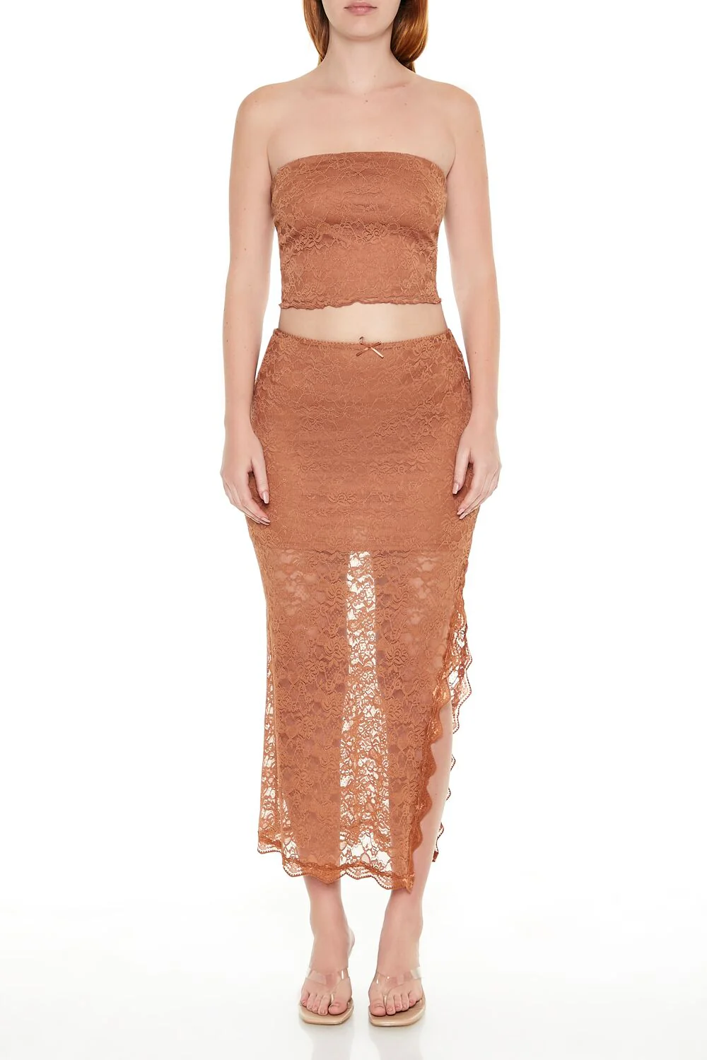 Lace Bow Column Maxi Skirt