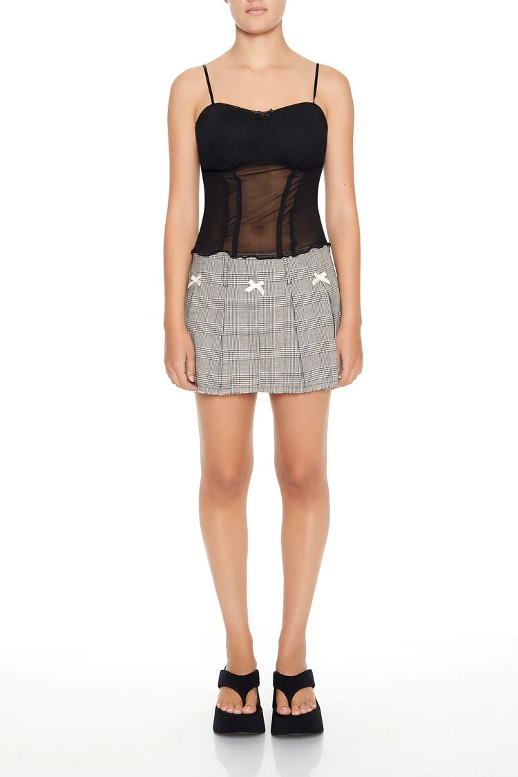 Pleated Glen Plaid Bow Mini Skirt