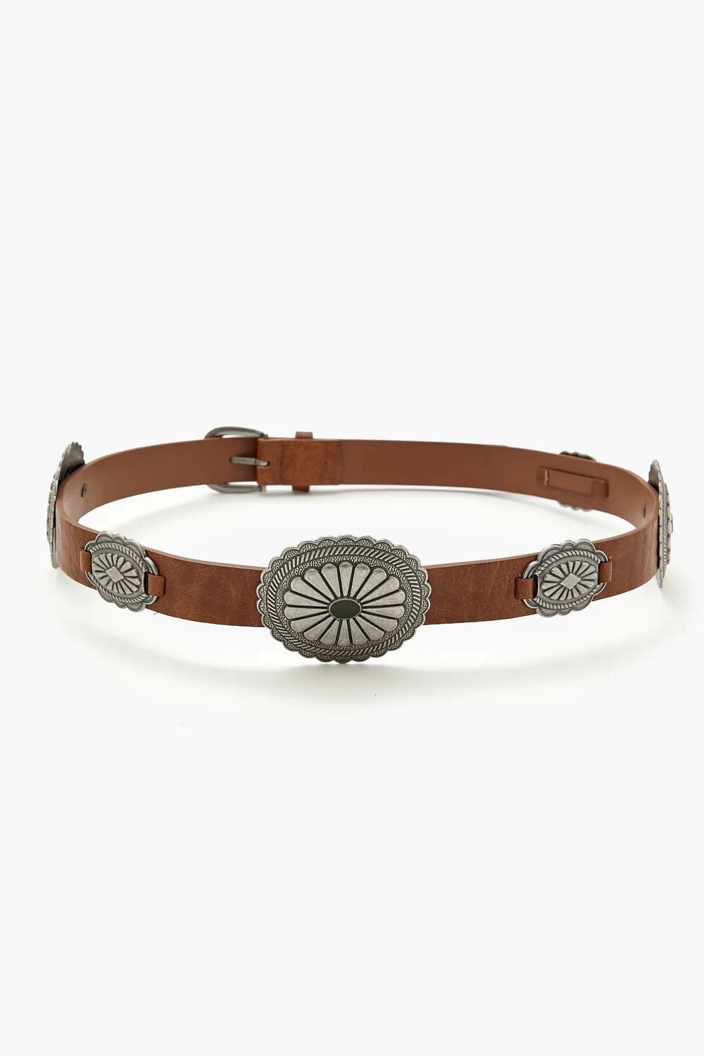 Etched Disc Faux Leather Belt