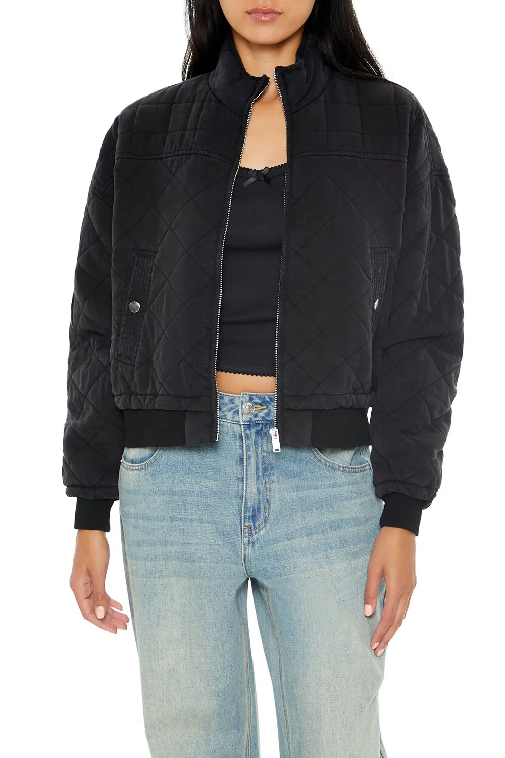 Quilted Zip-Up Bomber Jacket