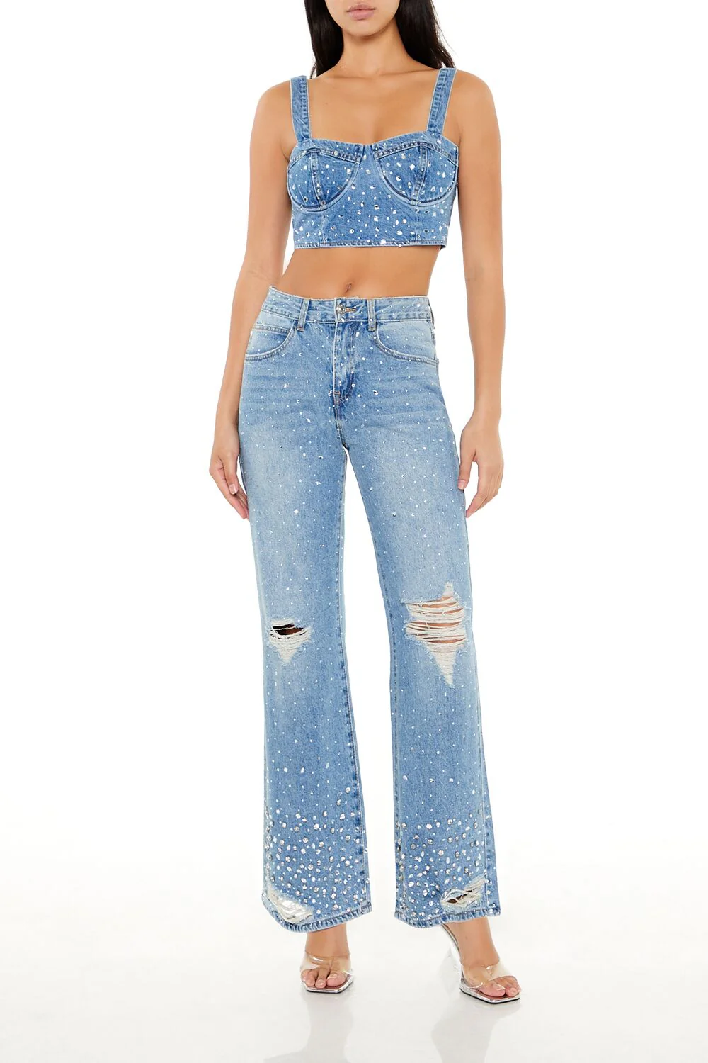 Rhinestone High-Rise Flare Jeans