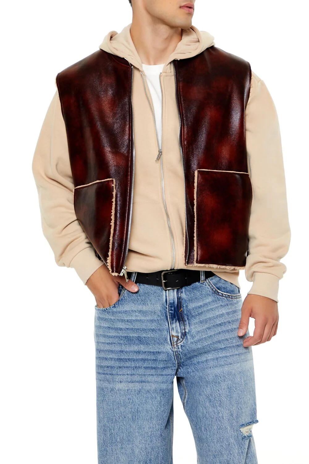 Faux Leather & Shearling Vest