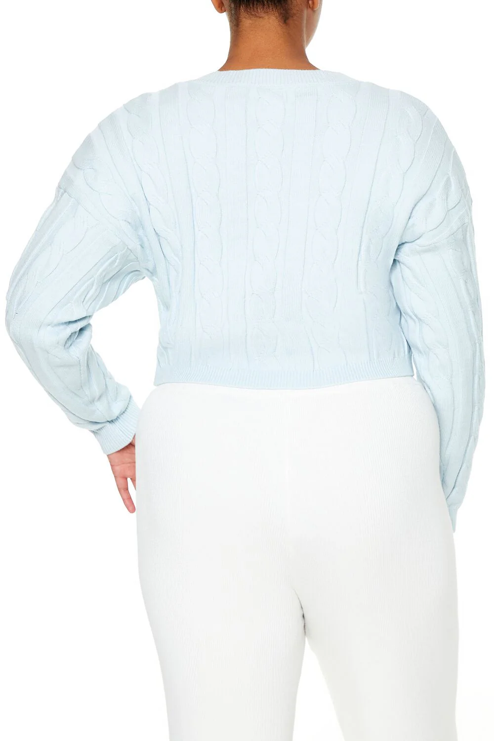 Plus Size Cropped Cable Knit Sweater - Image 5