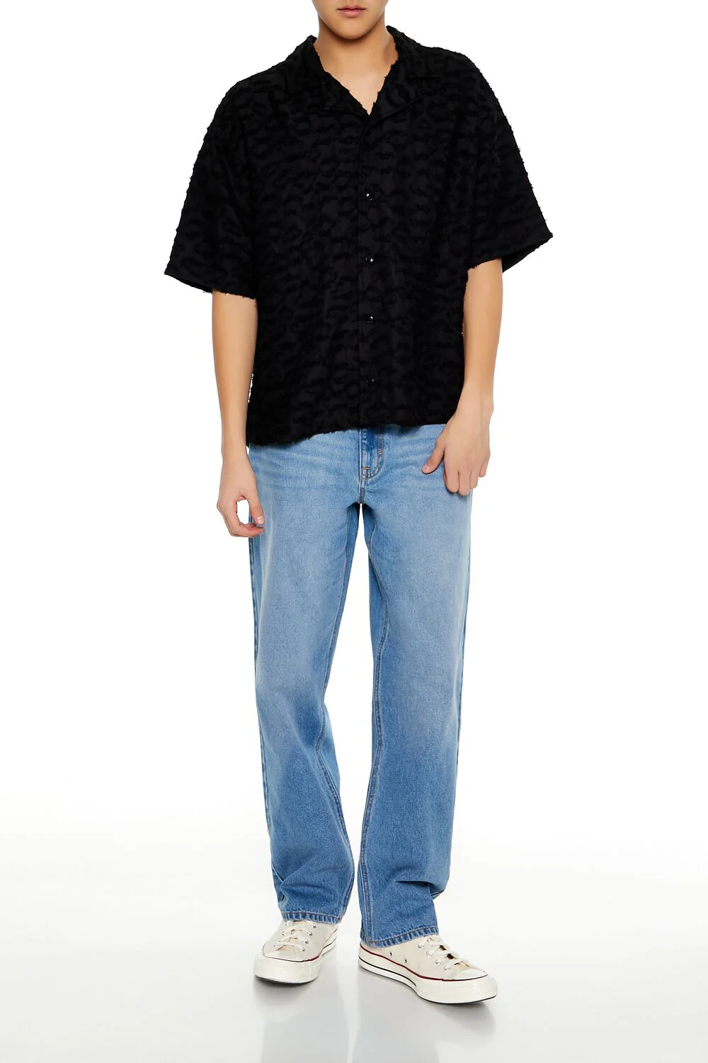 Frayed Jacquard Cuban Collar Shirt - Image 2