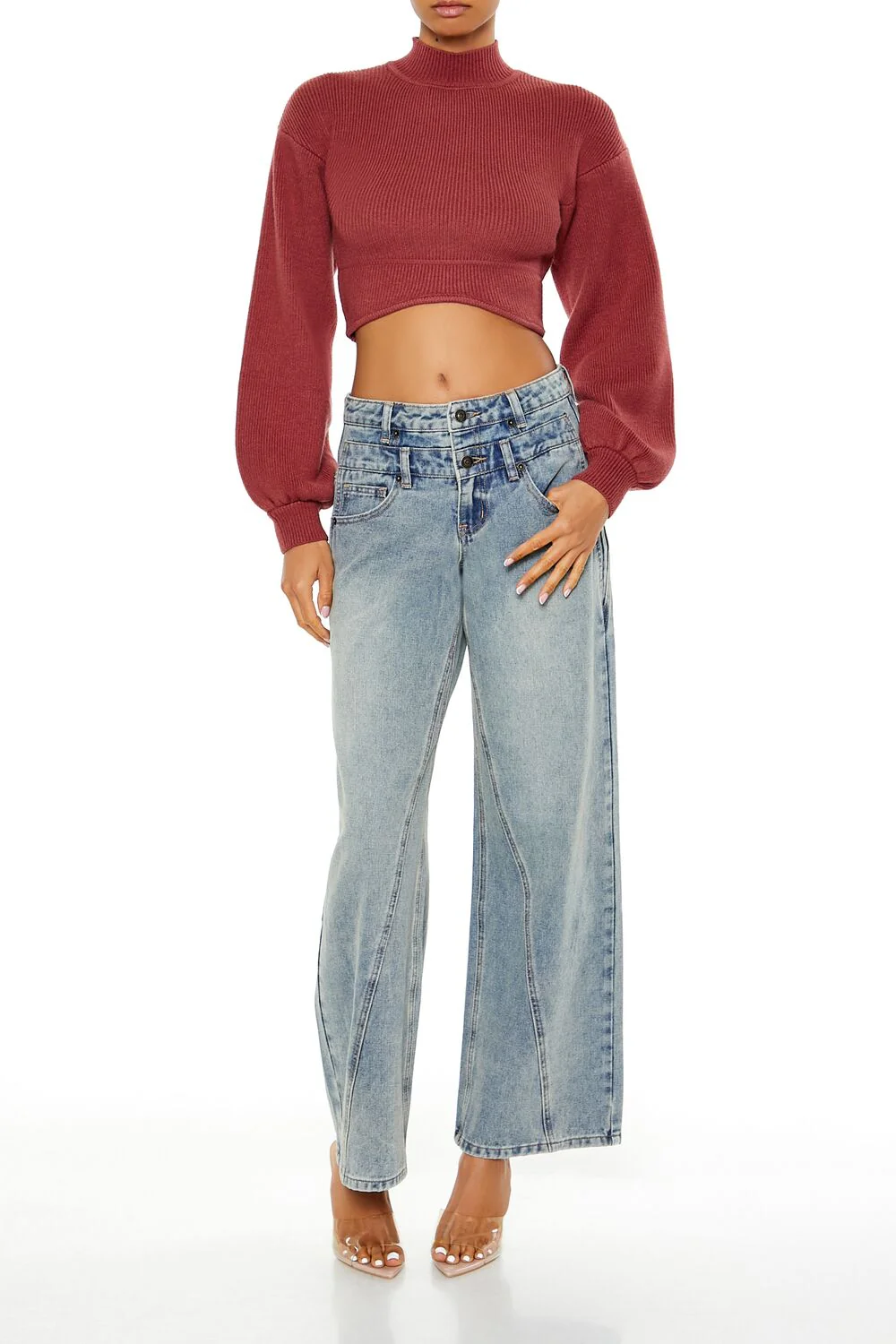 Mock Neck Cropped Sweater - Image 2