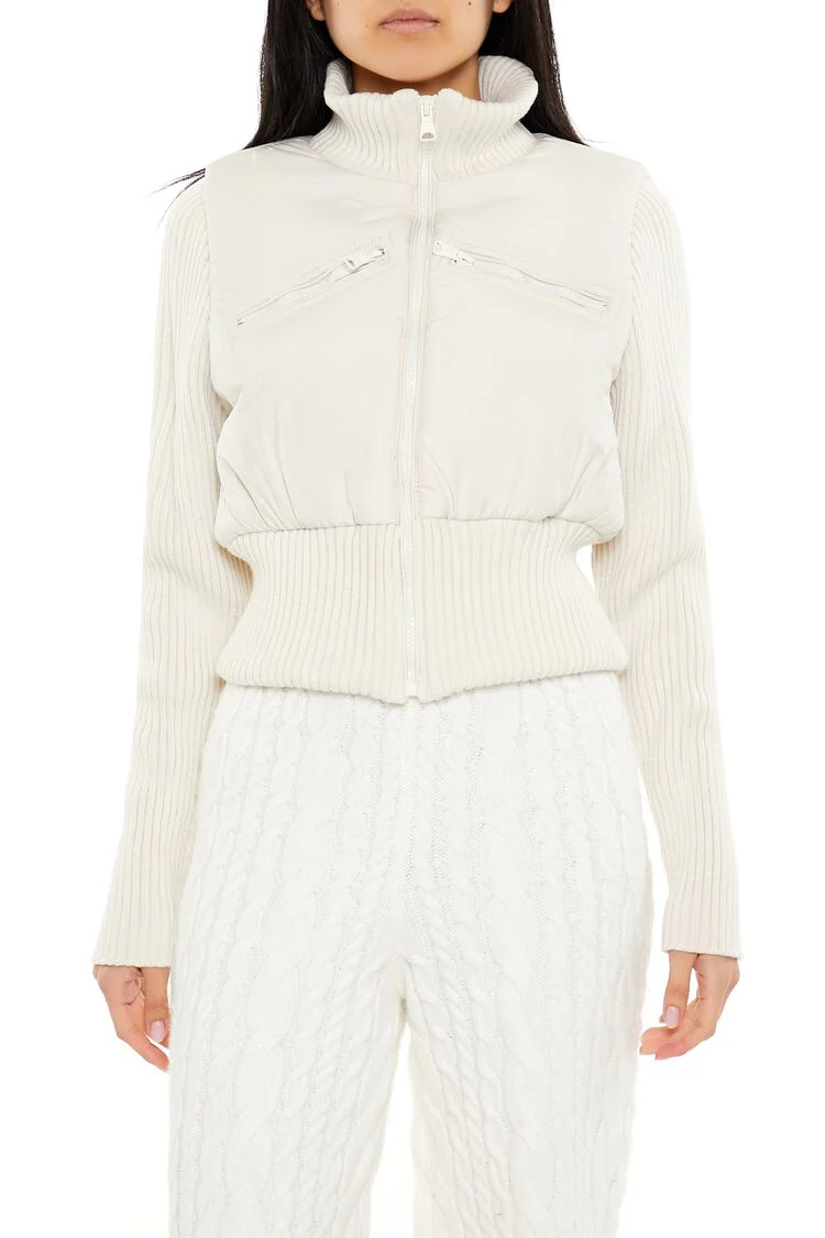 Ribbed Funnel Neck Jacket