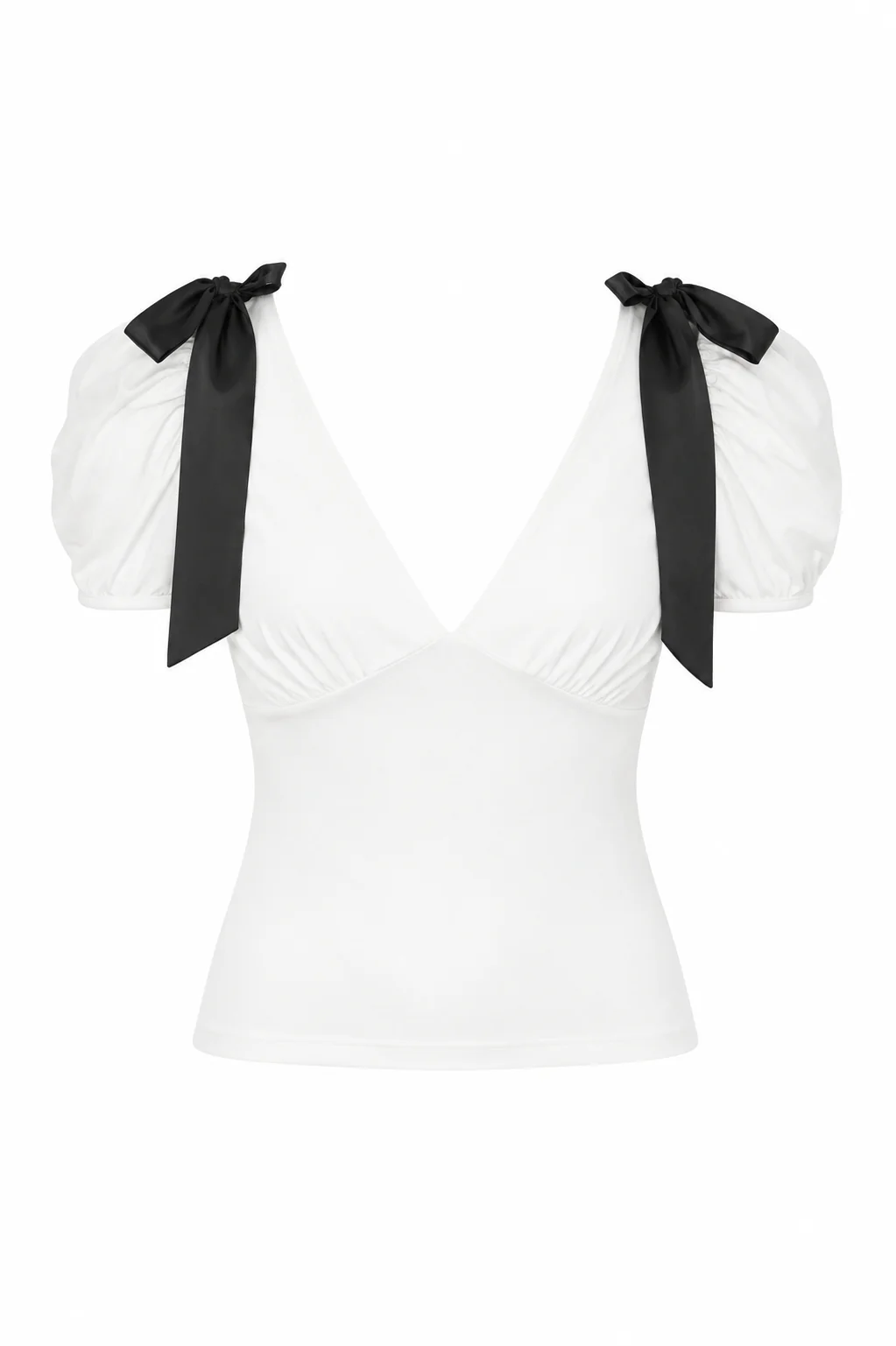 Puff-Sleeve Satin Bow Top - Image 4