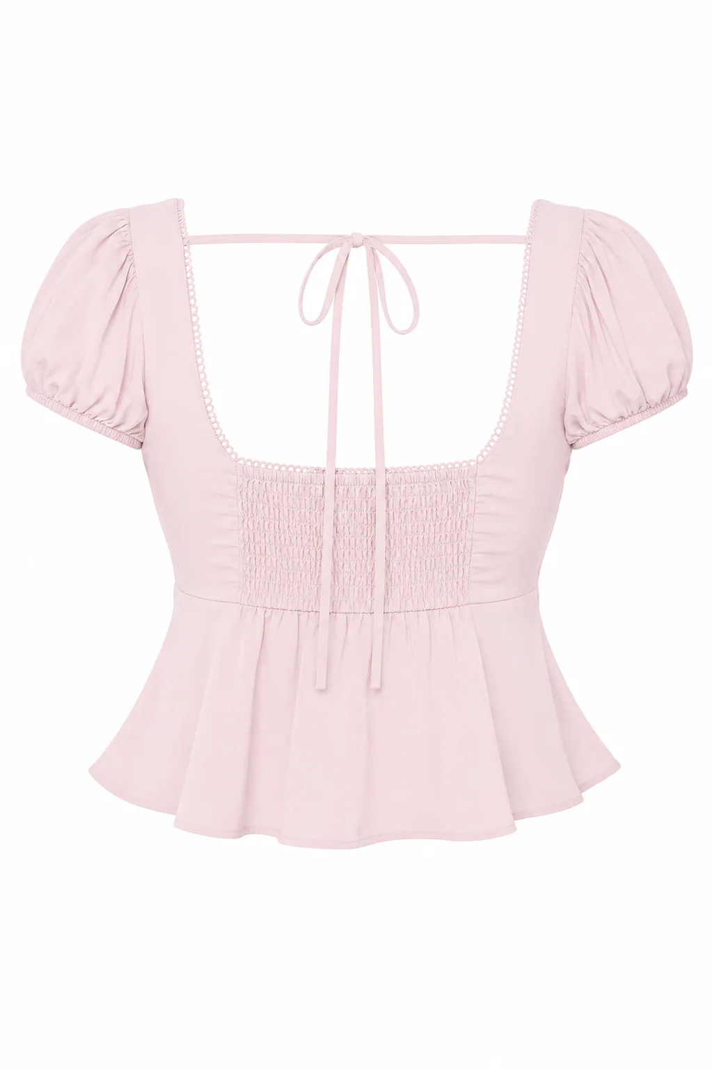 Satin Puff-Sleeve Peplum Crop Top - Image 3