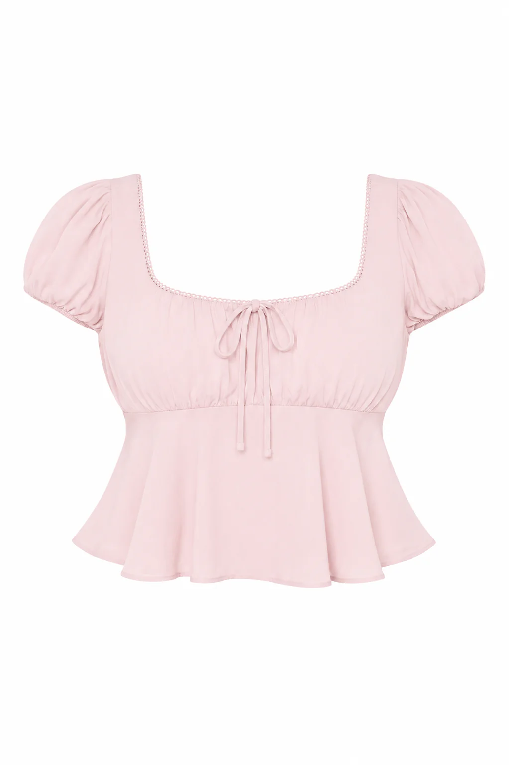 Satin Puff-Sleeve Peplum Crop Top - Image 4
