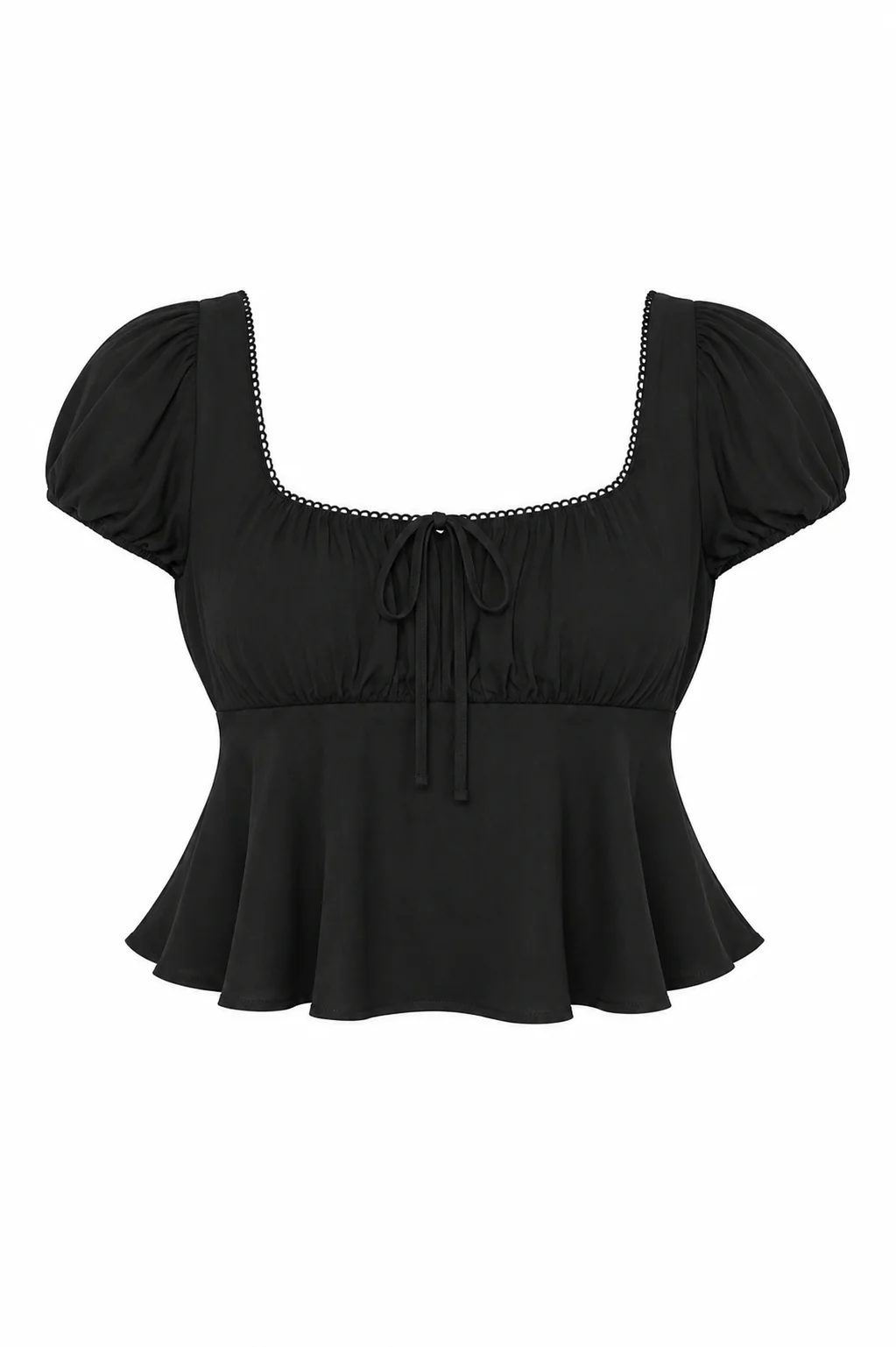 Satin Puff-Sleeve Peplum Crop Top - Image 8