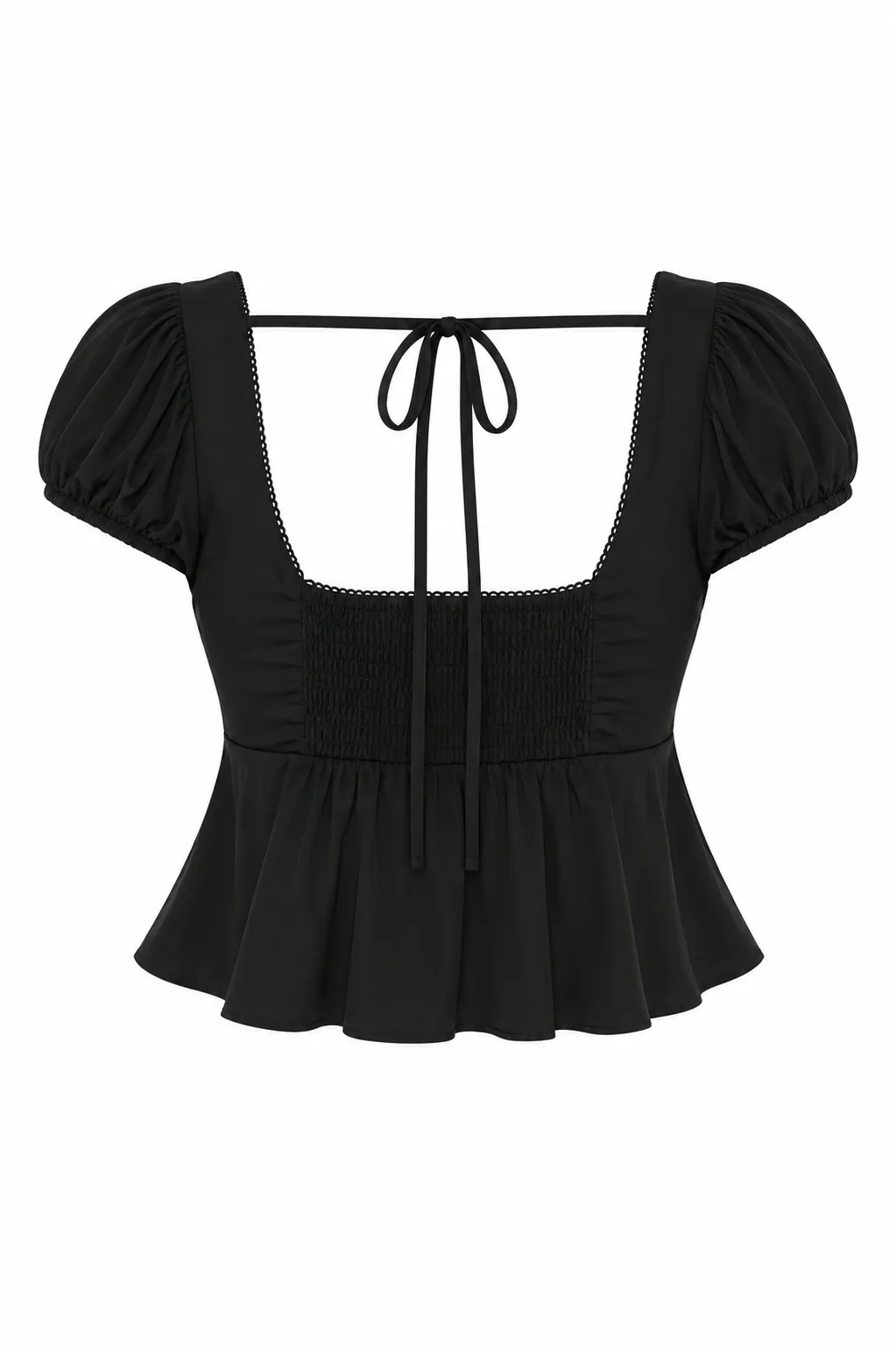 Satin Puff-Sleeve Peplum Crop Top - Image 9