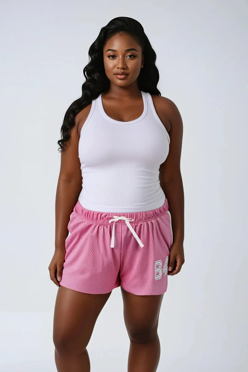 Plus Mesh Graphic Athletic Shorts