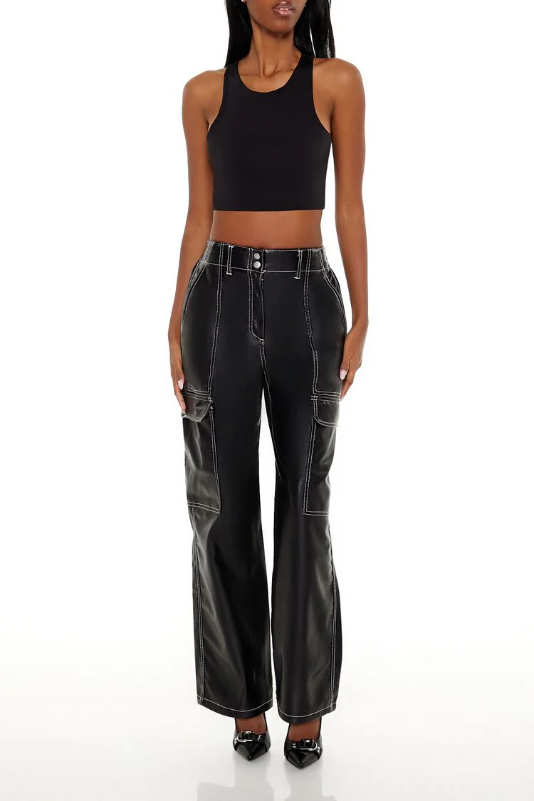 Faux Leather Cargo Pants