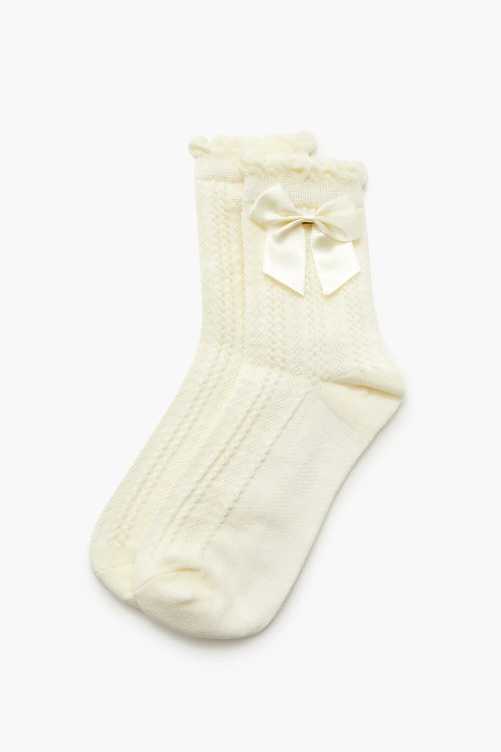 Bow Cable Knit Crew Socks - Image 2