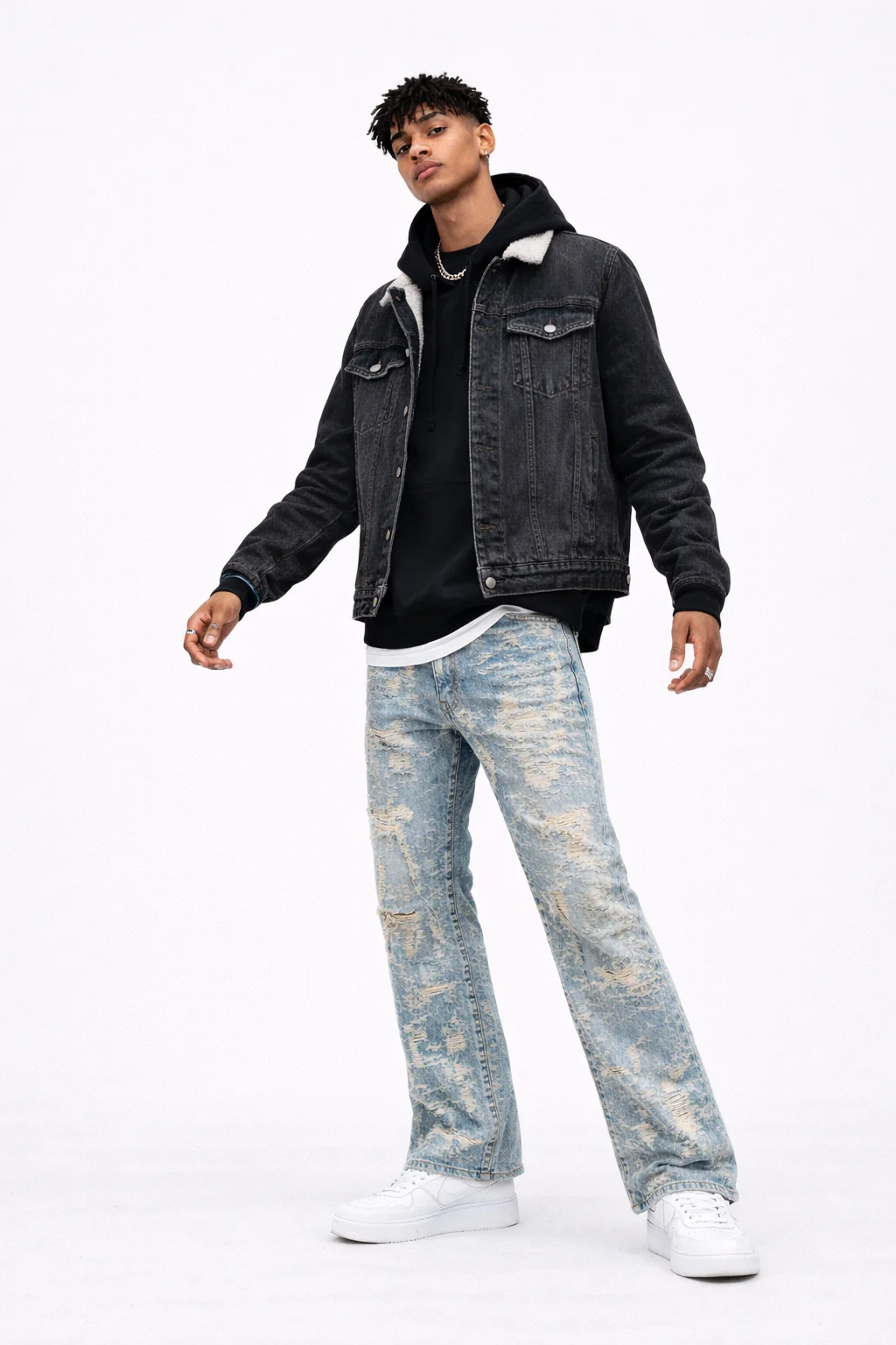 Distressed Straight Flare Jeans