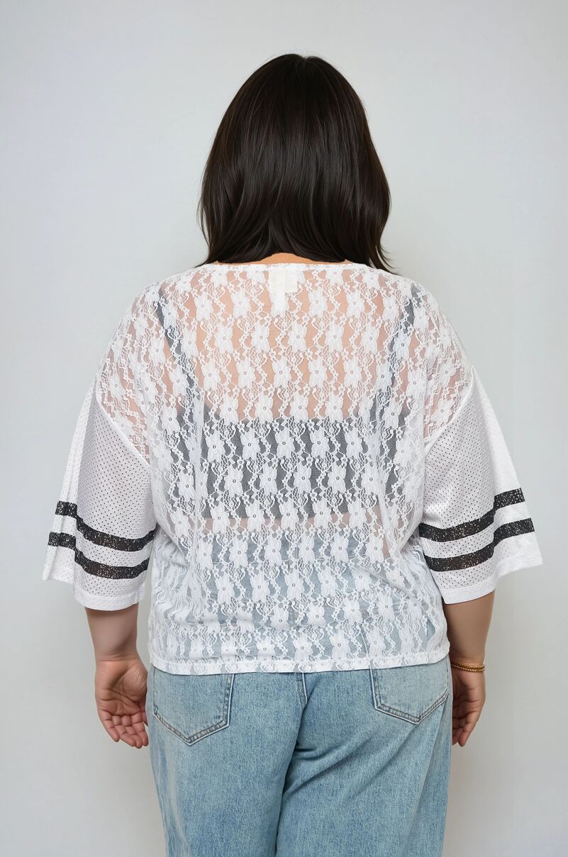 Plus Lace Trim Mesh Jersey Top - Image 3