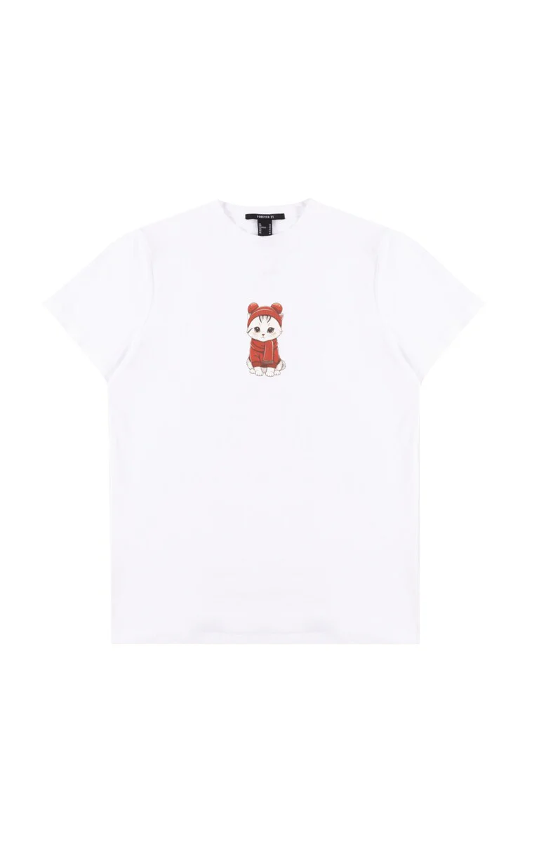 Cat Graphic Tee & Plaid Shorts Pajama Set - Image 2
